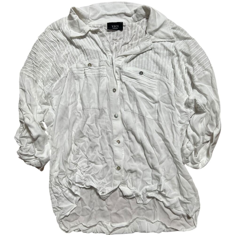Vici Women's Shirt Wide Long Sleeve White Button Up Top Size Medium M